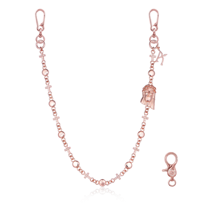 Catena del portafoglio di moissanite Jesus Cross - oro rosa
