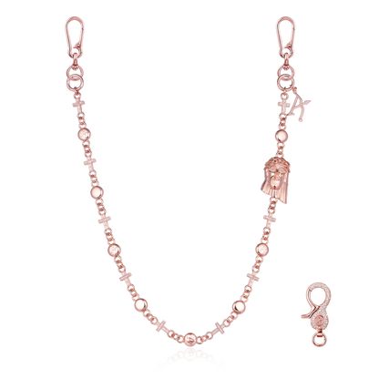 Catena del portafoglio di moissanite Jesus Cross - oro rosa