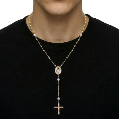 Pure Pearl Virgin Mary Rosary Necklace