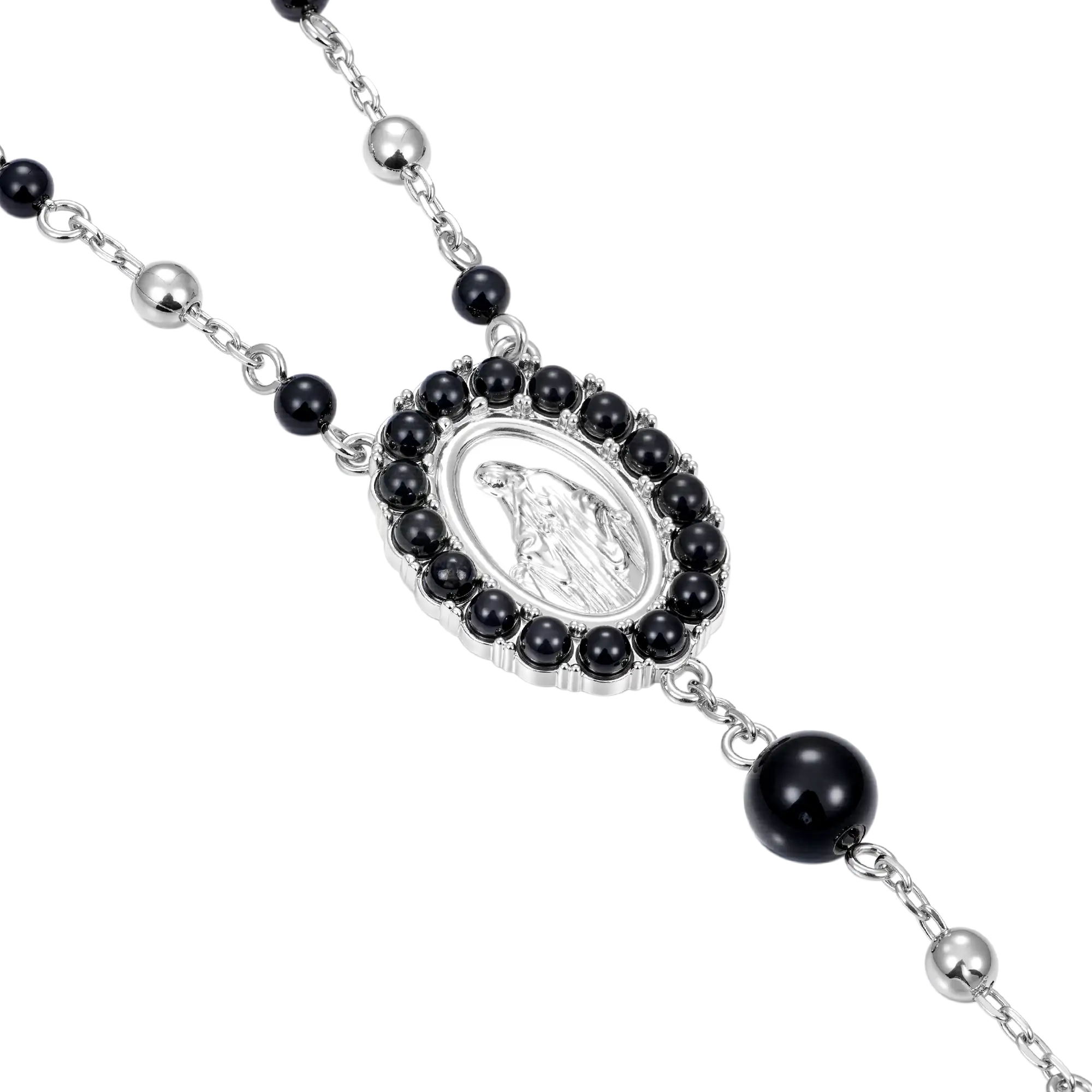Midnight Pearl Virgin Mary Rosary Necklace