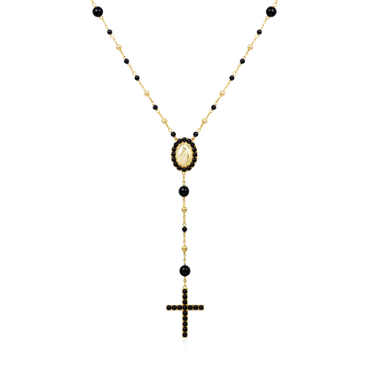 Midnight Pearl Virgin Mary Rosary Necklace