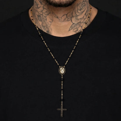 Midnight Pearl Virgin Mary Rosary Necklace