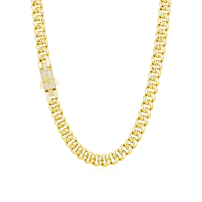 Plain Gold Cuban Link Chain With Moissanite Clasp - 8mm