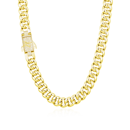 Plain Gold Cuban Link Chain With Moissanite Clasp - 12mm
