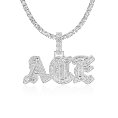 Custom Baguette Cut Old English Font Pendant