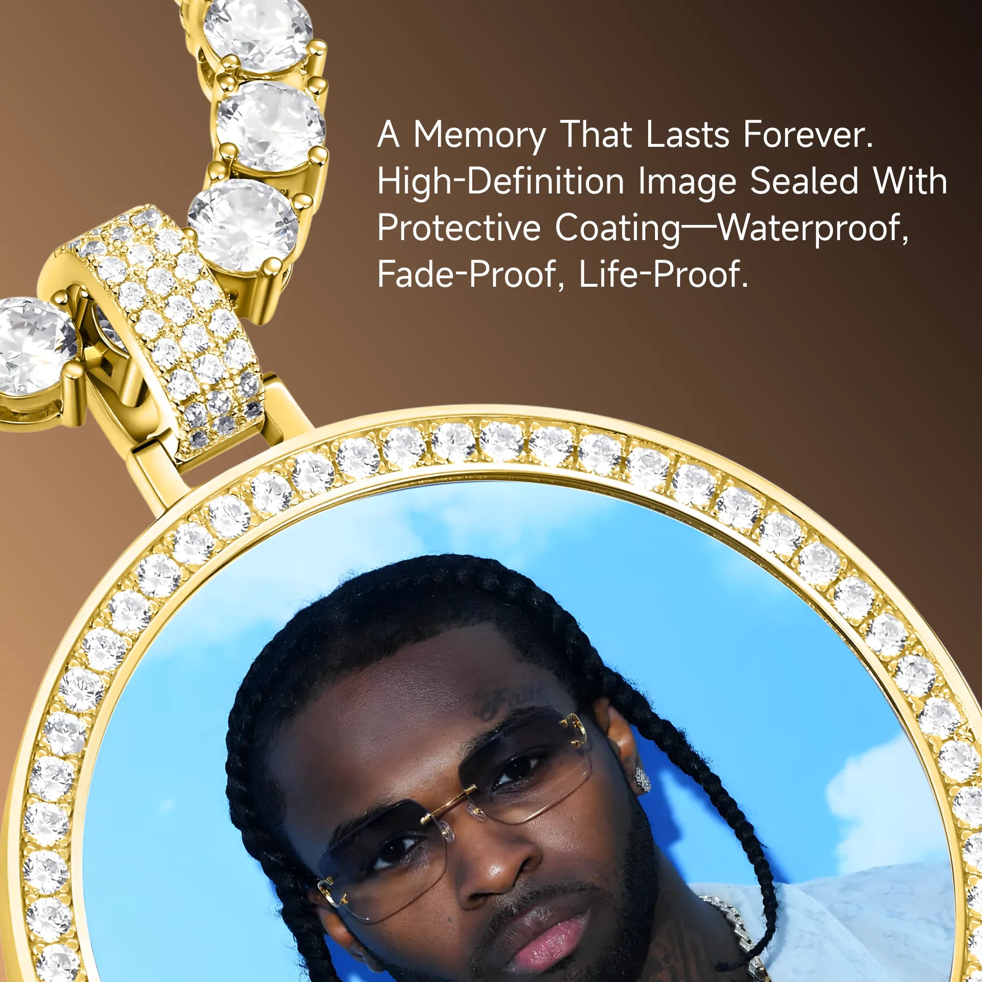 Custom Moissanite 46MM Photo Necklace Pendant