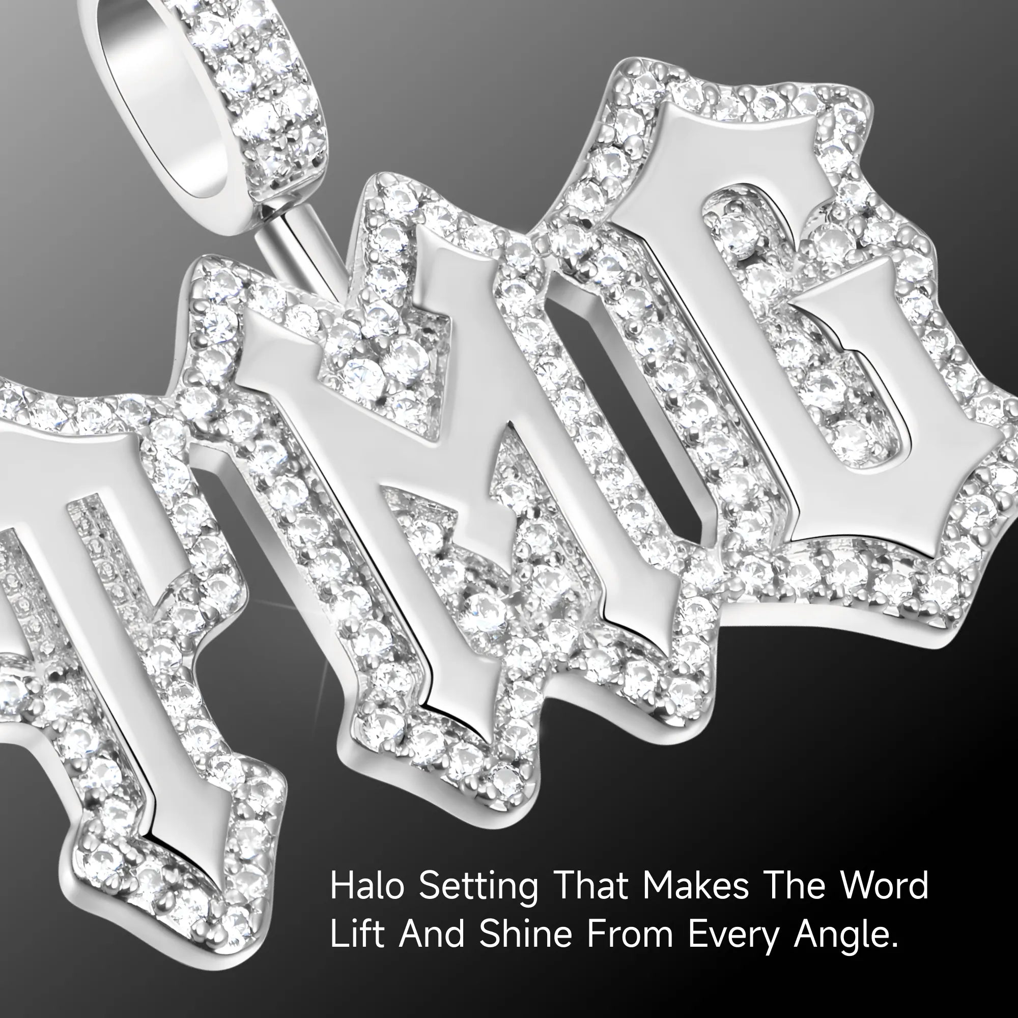 Custom Moissanite Gothic Font Pendant - 15mm Height