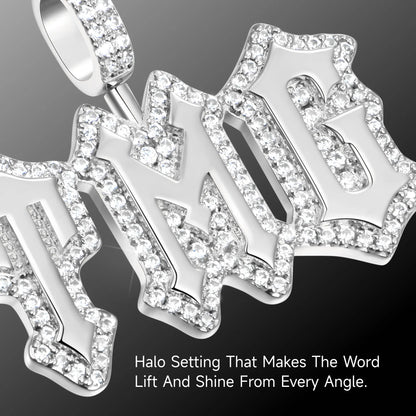 Custom Moissanite Gothic Font Pendant - 15mm Height