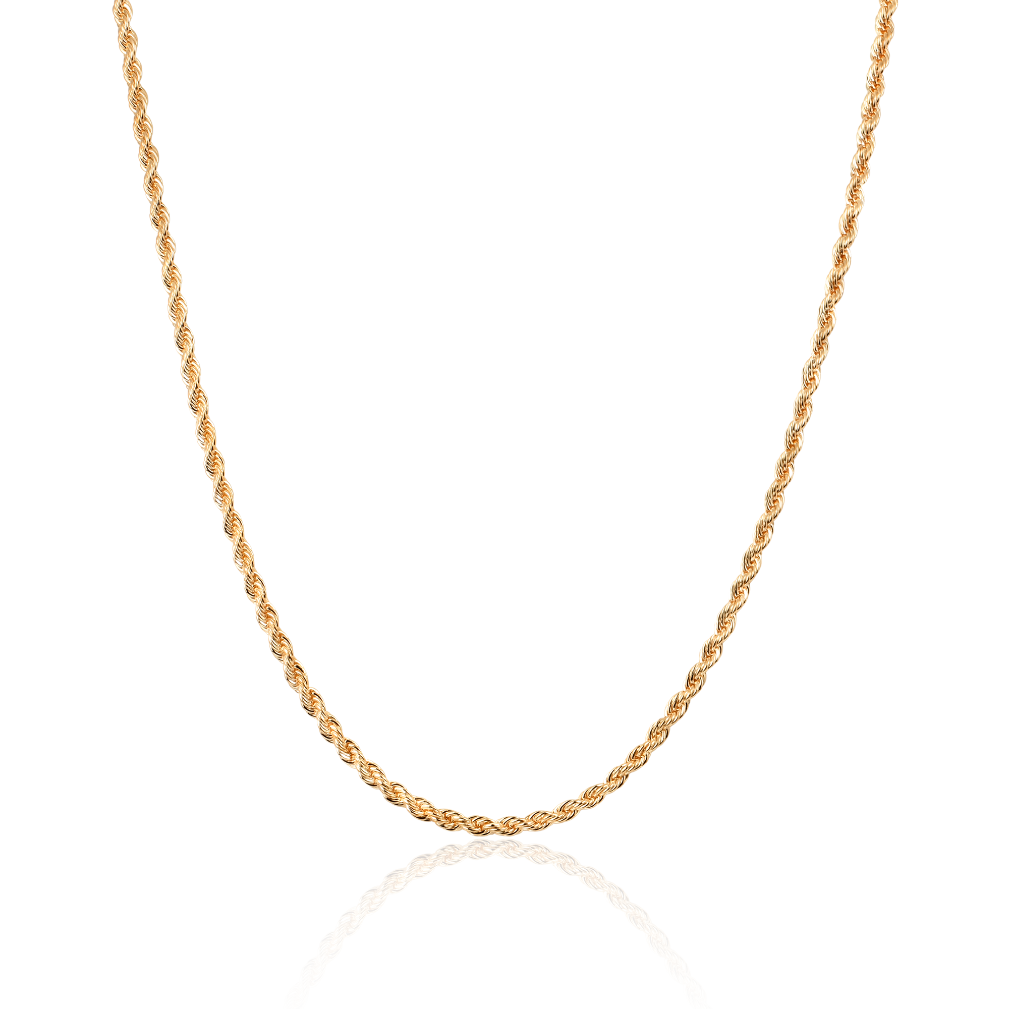 Cadena de cuerda de oro de oro sólido de 18k para mujeres