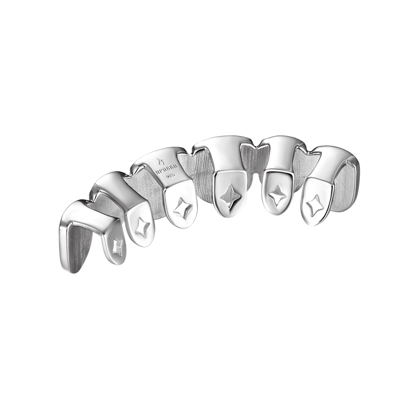 Pre-made Six Teeth Iced Octagon Emerald Cut Grillz - Iced-out Gold Grillz - APORRO
