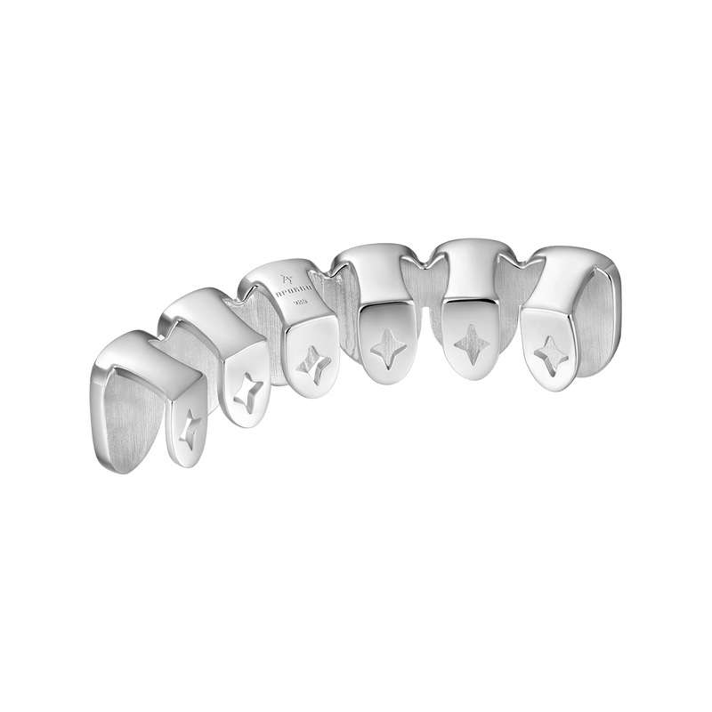 Diamante Grillz de forma irregular de dos tonos prefabricado de seis dientes - Grillz de dientes plateados - APORRO