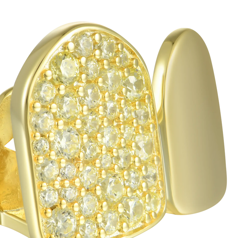 Préfabriqué Double Jaune Blanc Forme Irrégulière Diamant Grillz - APORRO
