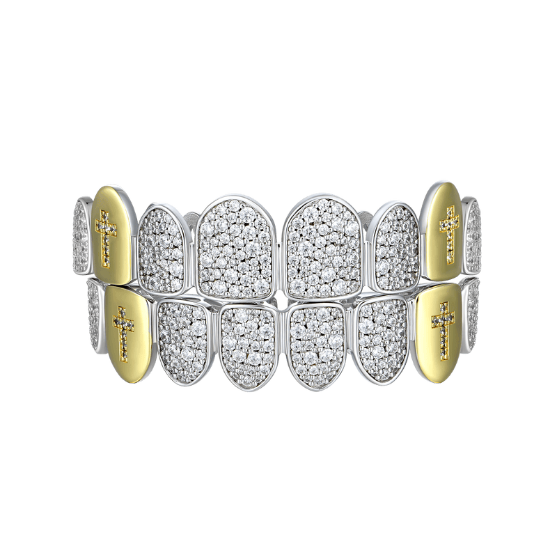 Préfabriqué Jaune Blanc Forme Irrégulière Diamond Cross Grillz - APORRO
