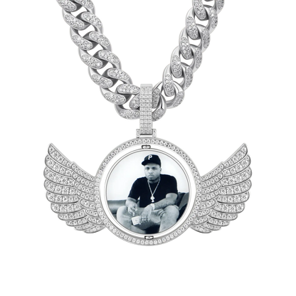 Custom Rotating Double-Sided Wings Photo Pendant