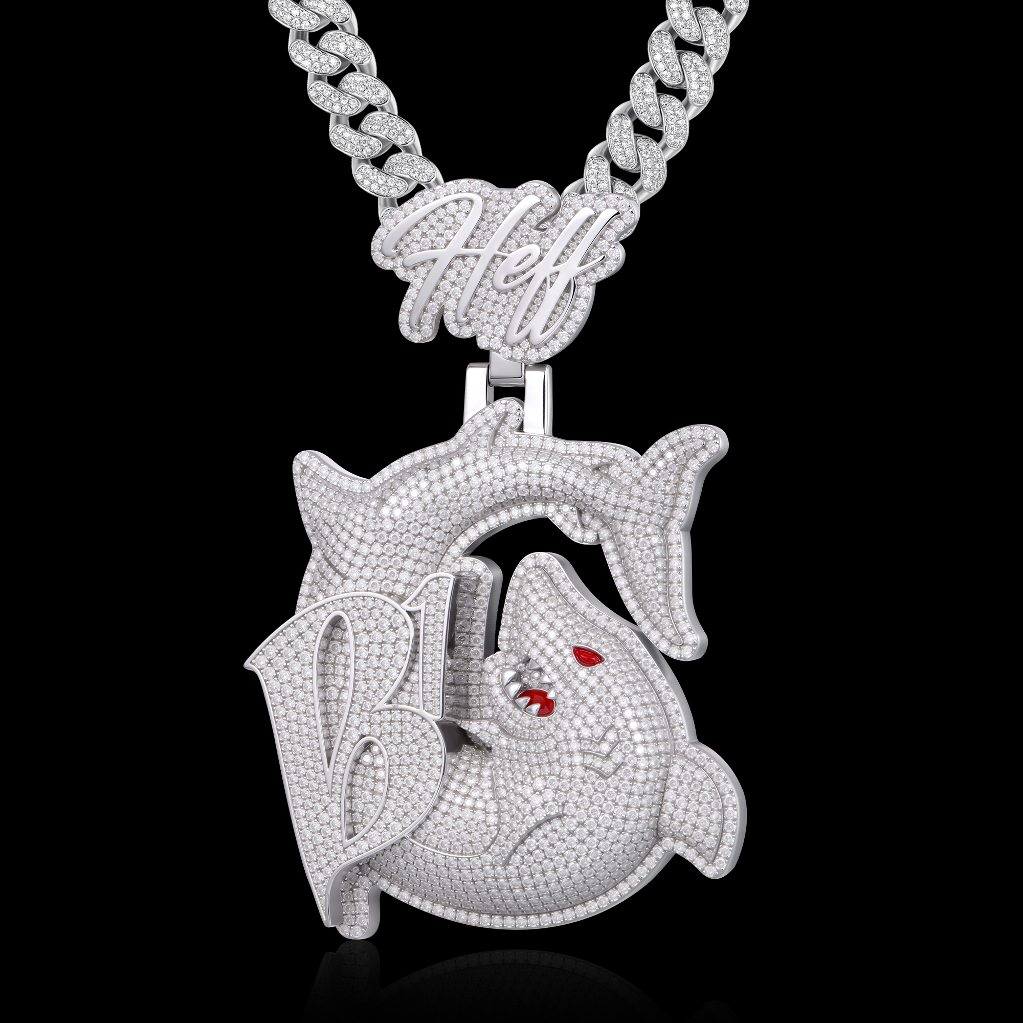 APORRO Premium Custom 3D Iced Shark Pendant