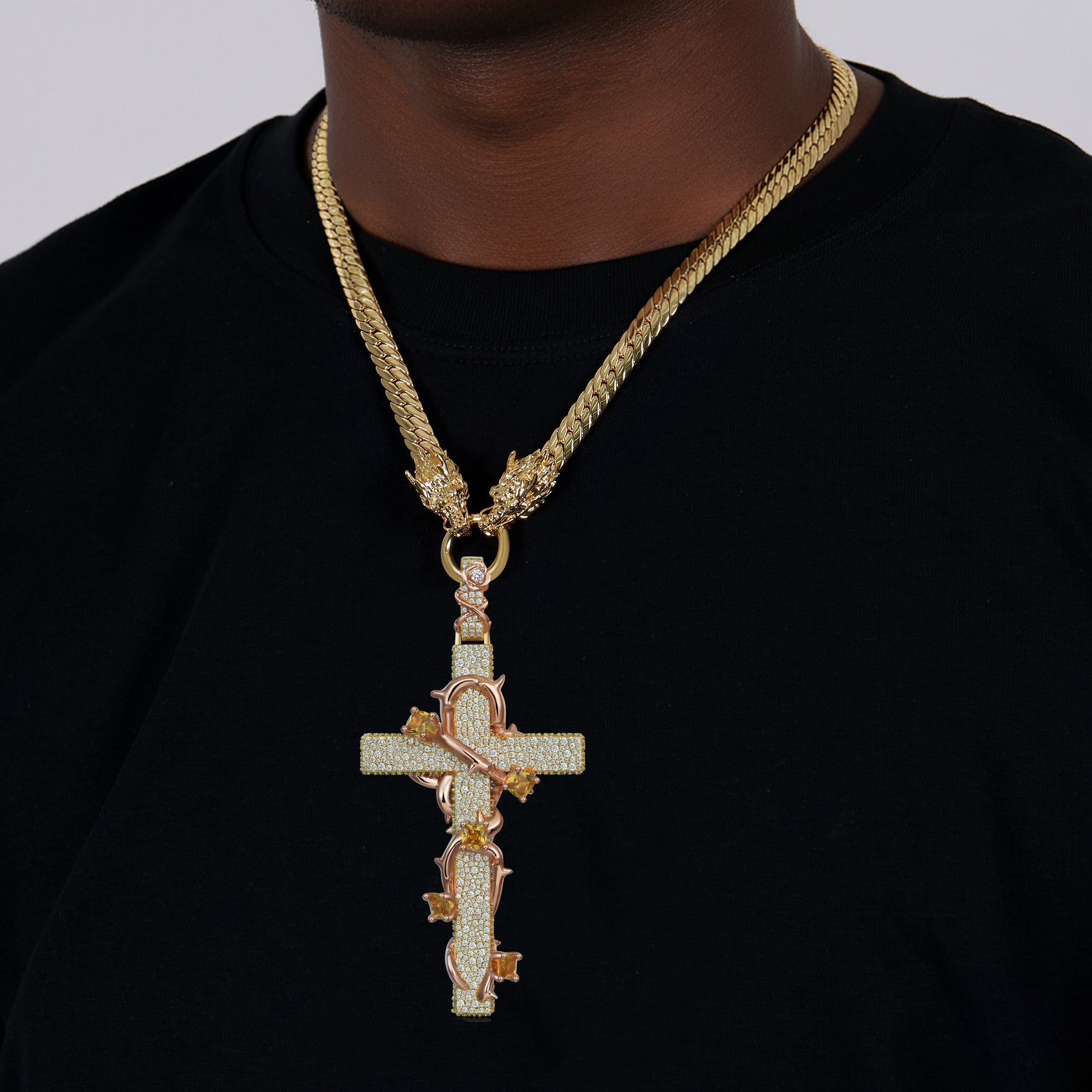 Thorned Cross Dragon Chain & Pendant Set