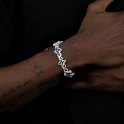Brazalete de trébol luminoso helado - diamante blanco