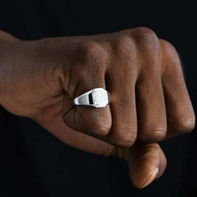 Anillo octágono de sello personalizado - Huella digital