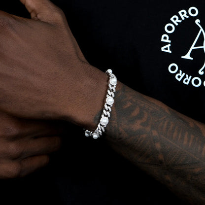 Kubanisches Armband mit Moissanit-Perlenvereisung – 8 mm