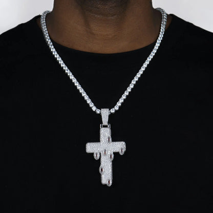 Iced Crimson Tears Cross Pendant