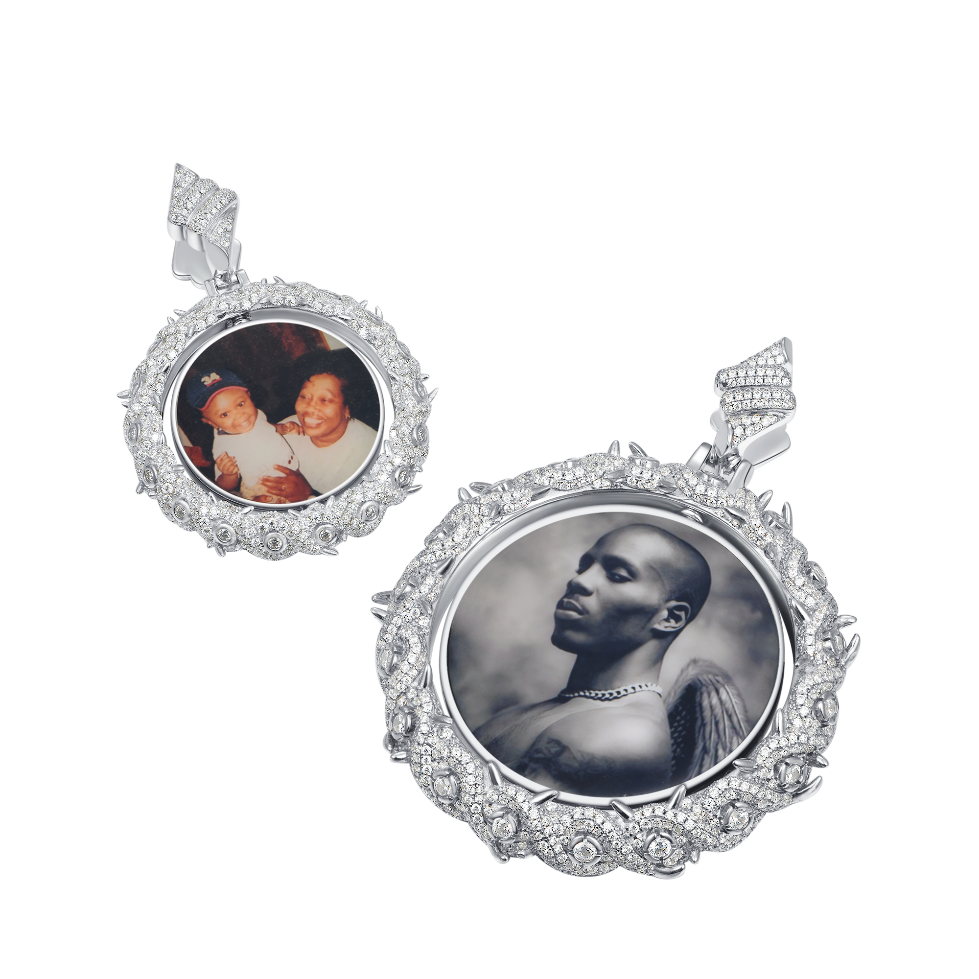 Custom Rotating Double Sided Moissanite Thorns Photo Pendant