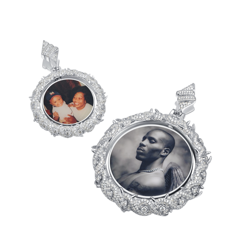 Pendentif de collier de photo d'épines de Moissanite à double face rotatif personnalisé