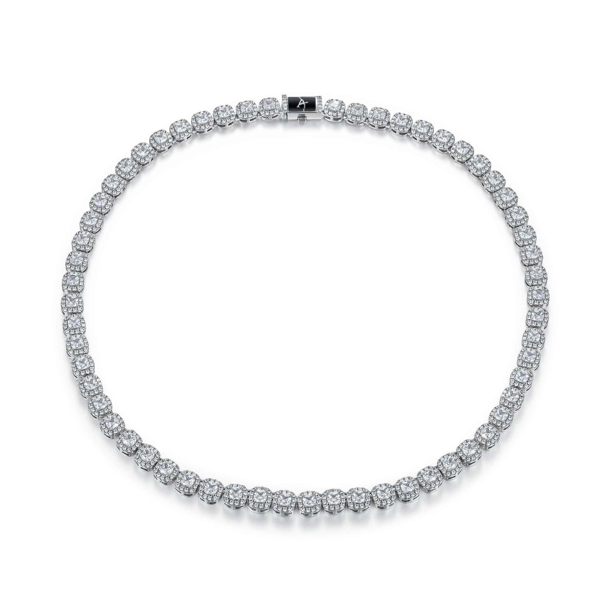 Cushion-Cut Clustered Tennis Chain in White Gold - 7mm