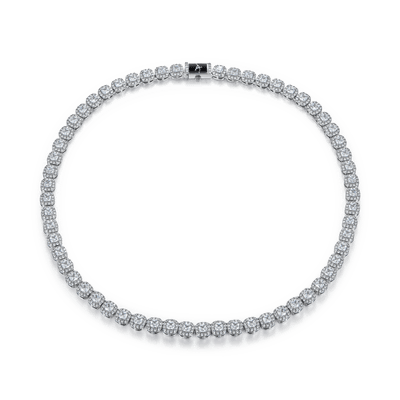 Cadena de tenis agrupada de talla cojín-Oro blanco