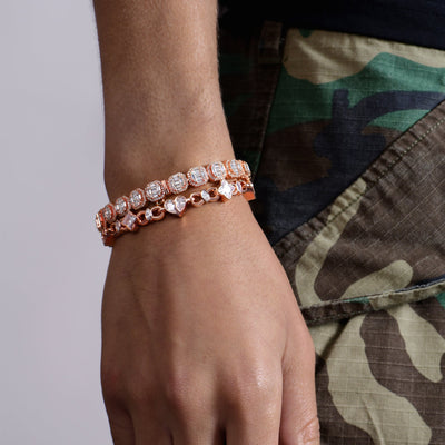 Baguette-Cluster-Tennis + strahlendes Herz-Armband-Geschenkset