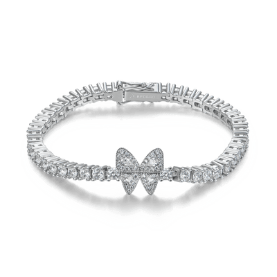 Bracciale tennis a farfalla a grappolo con taglio rotondo vivace - 3 mm