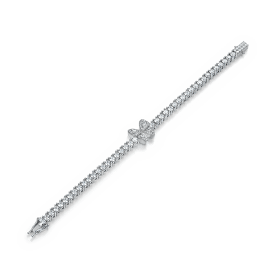 Bracciale tennis a farfalla a grappolo con taglio rotondo vivace - 3 mm