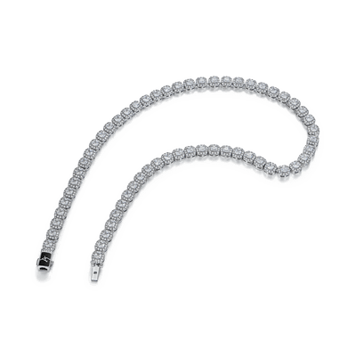 Cadena de tenis agrupada de talla cojín-Oro blanco