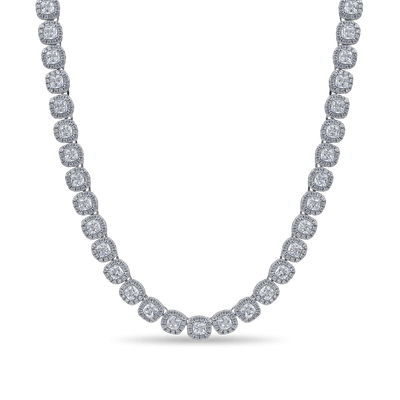 Cadena de tenis agrupada de talla cojín-Oro blanco