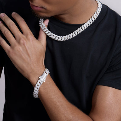 12mm Round Cut Cuban Chain & Bracelet Set