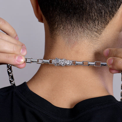 Paper Clip Chain With Iced Marquise & Pear Cut Clasp - 8mm