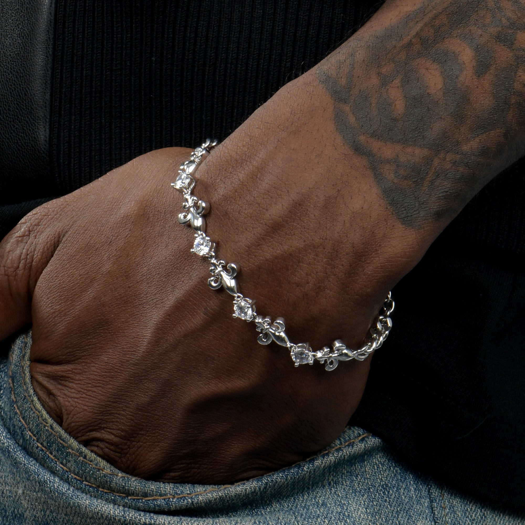 Bracciale cubano regolabile da Fleur de lis - 4 mm [solo negli Stati Uniti]
