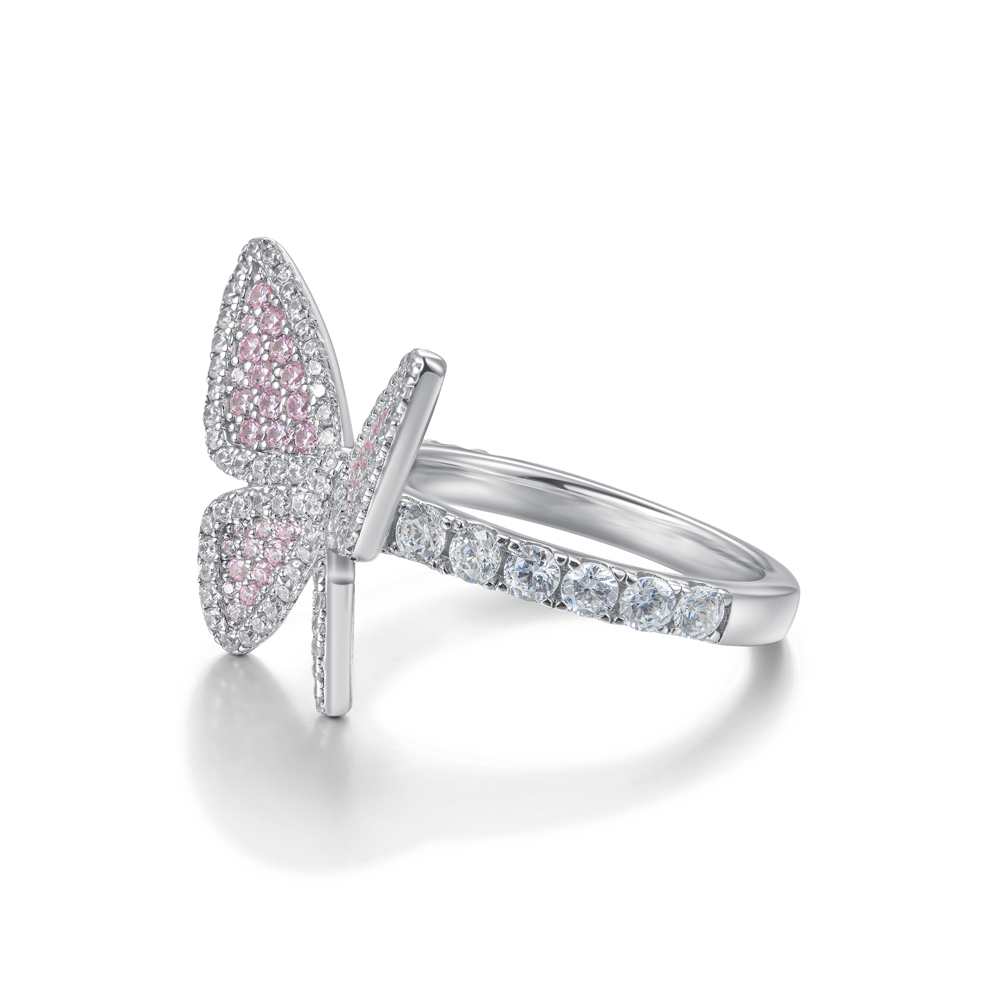 Bague de fiançailles papillon en grappe rose vif