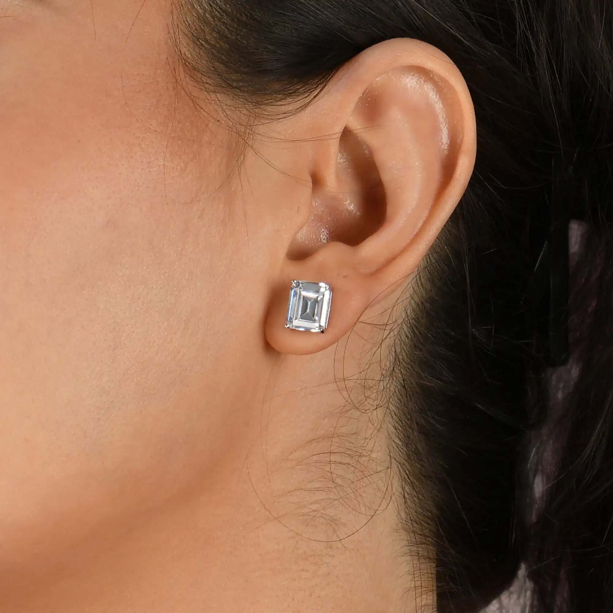 Women's Moissanite Emerald Cut Stud Earrings