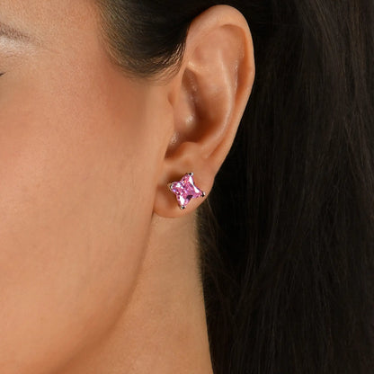 Boucles d'oreilles de goujon coupées de trèfle solide pour femmes - rose