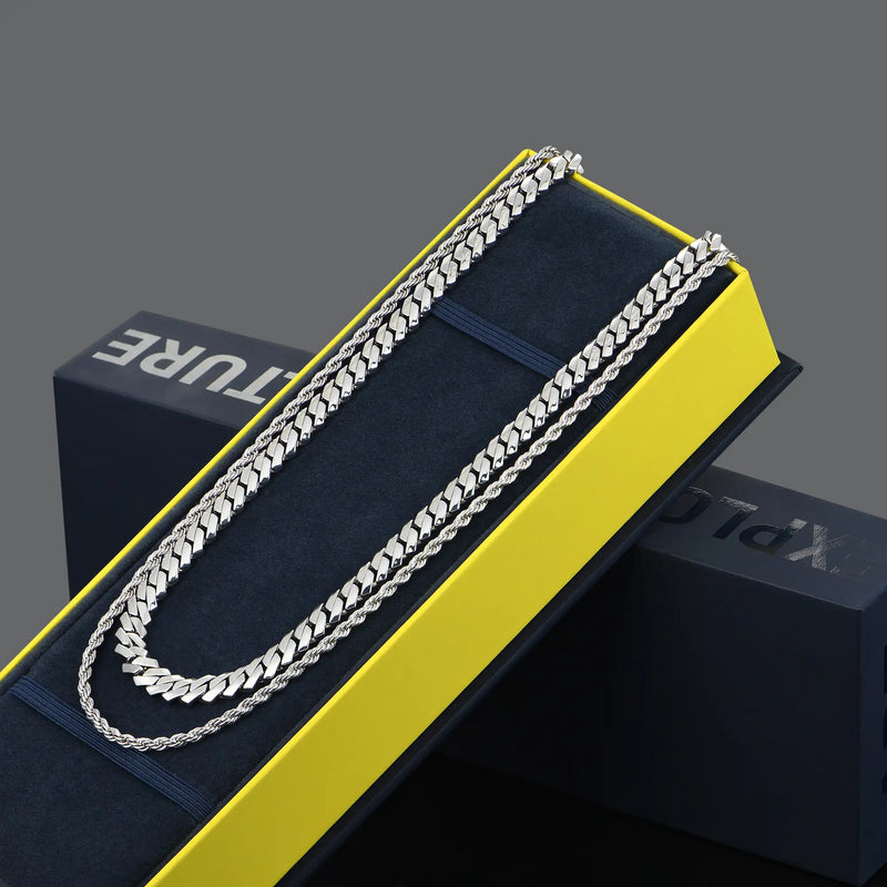 Rope + Plain Gold Prong Cuban link Chain Gift Set - APORRO