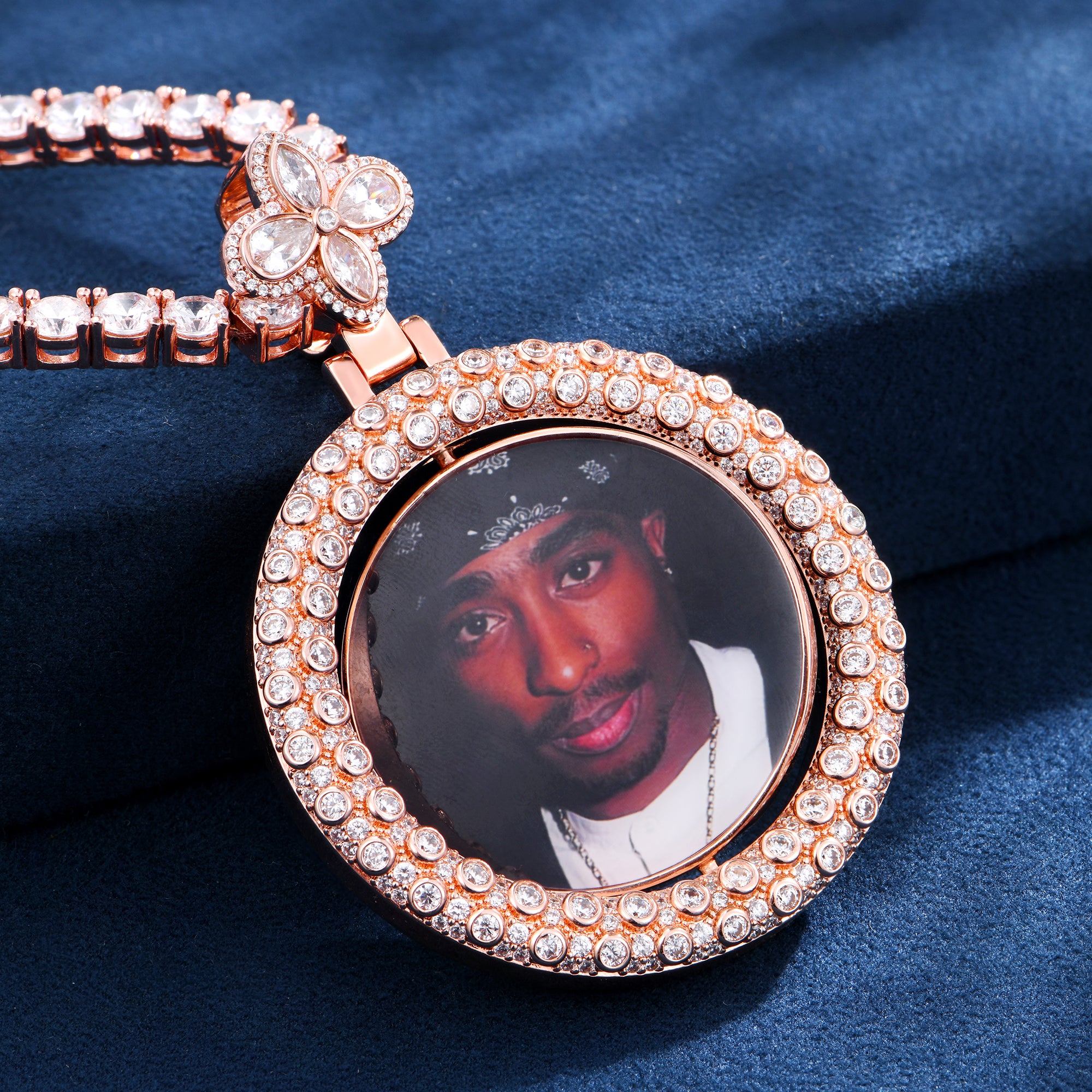 Custom Round Encrusted Photo Pendant