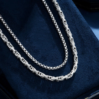 Box Chain & Byzantine Chain Set - White Gold