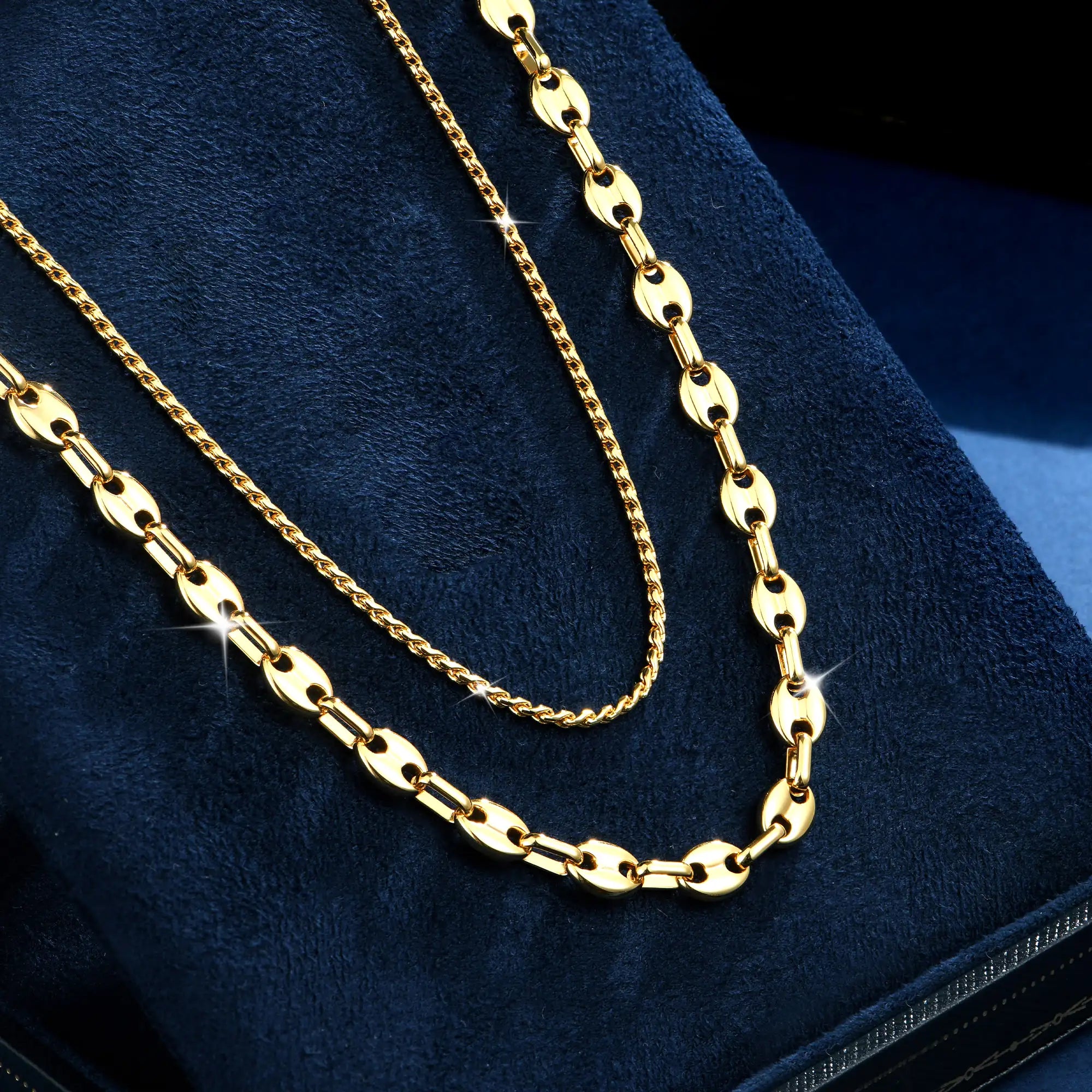 Round Mariner Chain & Franco Chain Set - Yellow Gold