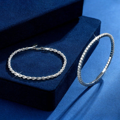 Frühlings-Tennisarmband & Seilarmband-Set – Weißgold