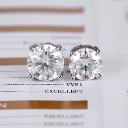 Moissanite Round Cut Stud Earring