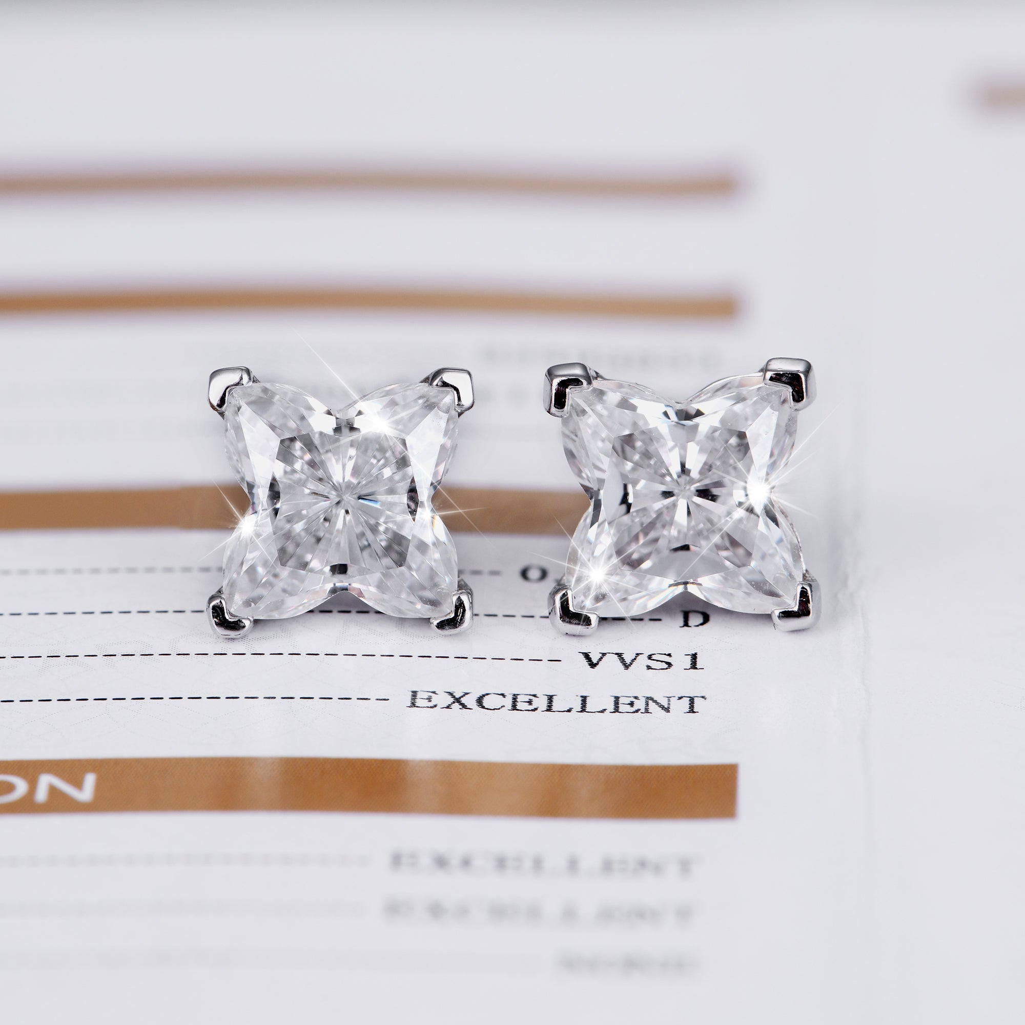 Moissanite Solid Clover Cut Stud Earrings - White
