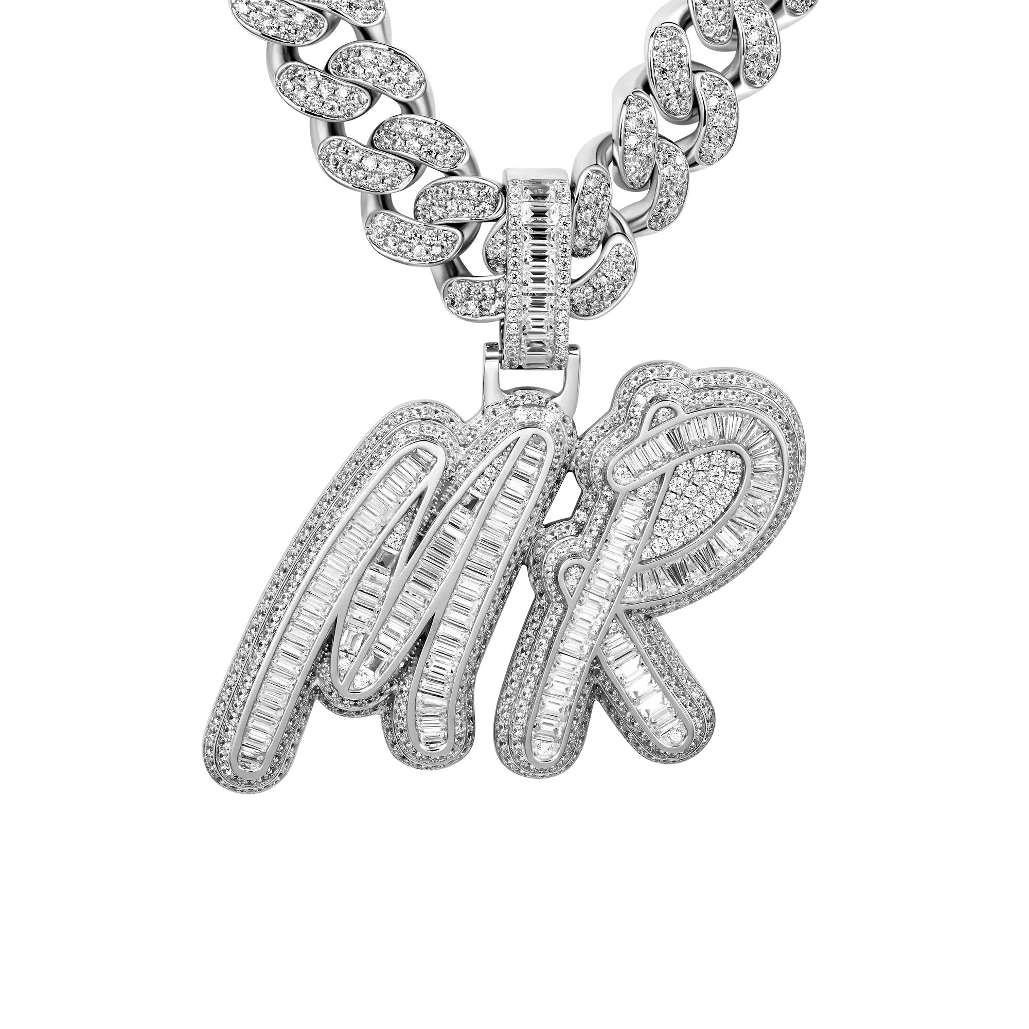 Youth Custom Iced Out Multi-layer Baguette Font Pendant