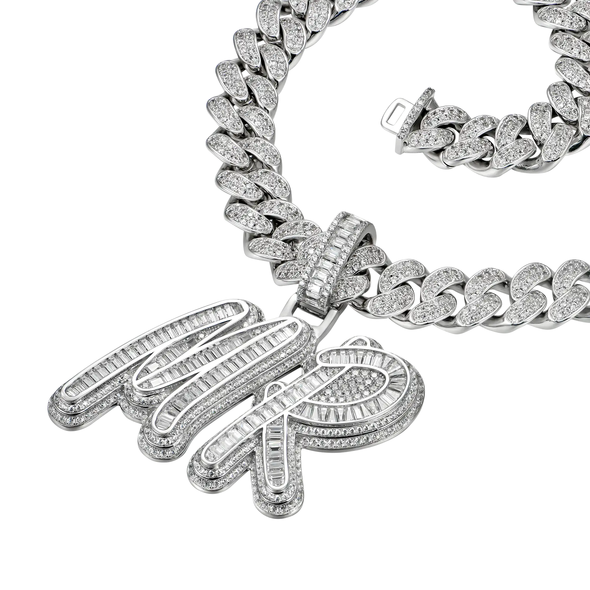 Youth Custom Iced Out Multi-layer Baguette Font Pendant