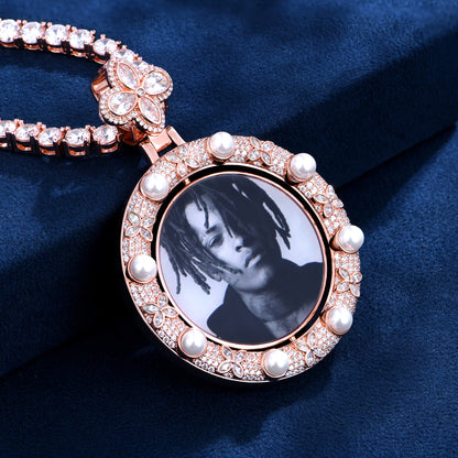 Custom Clover Pearl Reversible Photo Frame Pendant