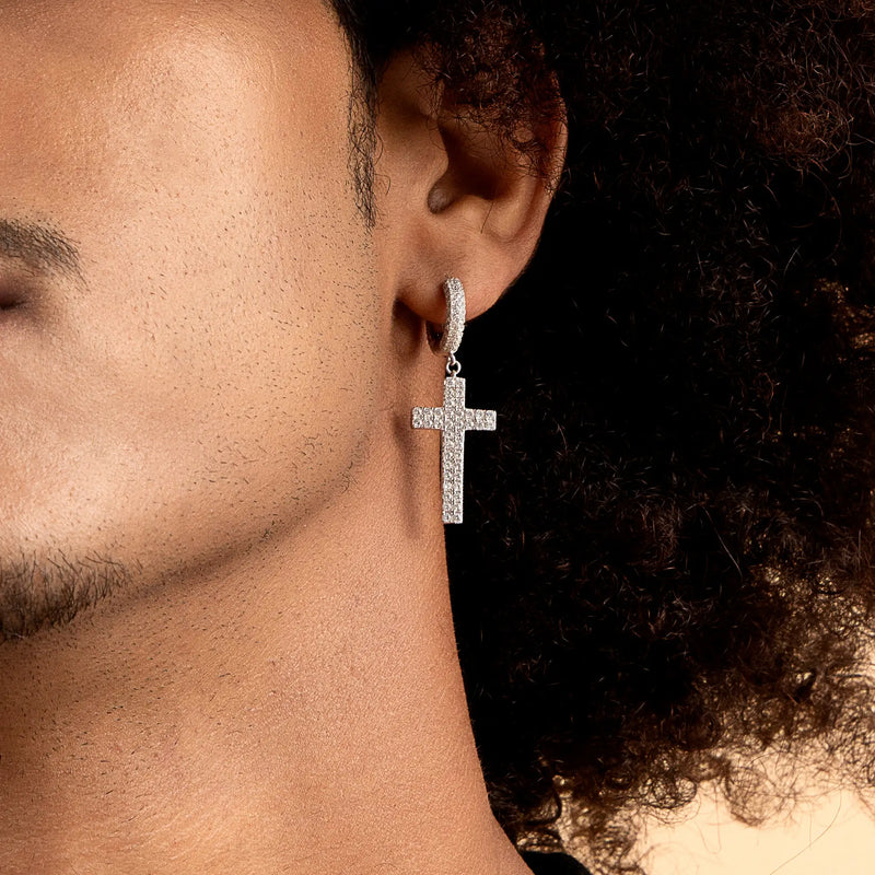 Cross Earring with Two Row Gems APORRO